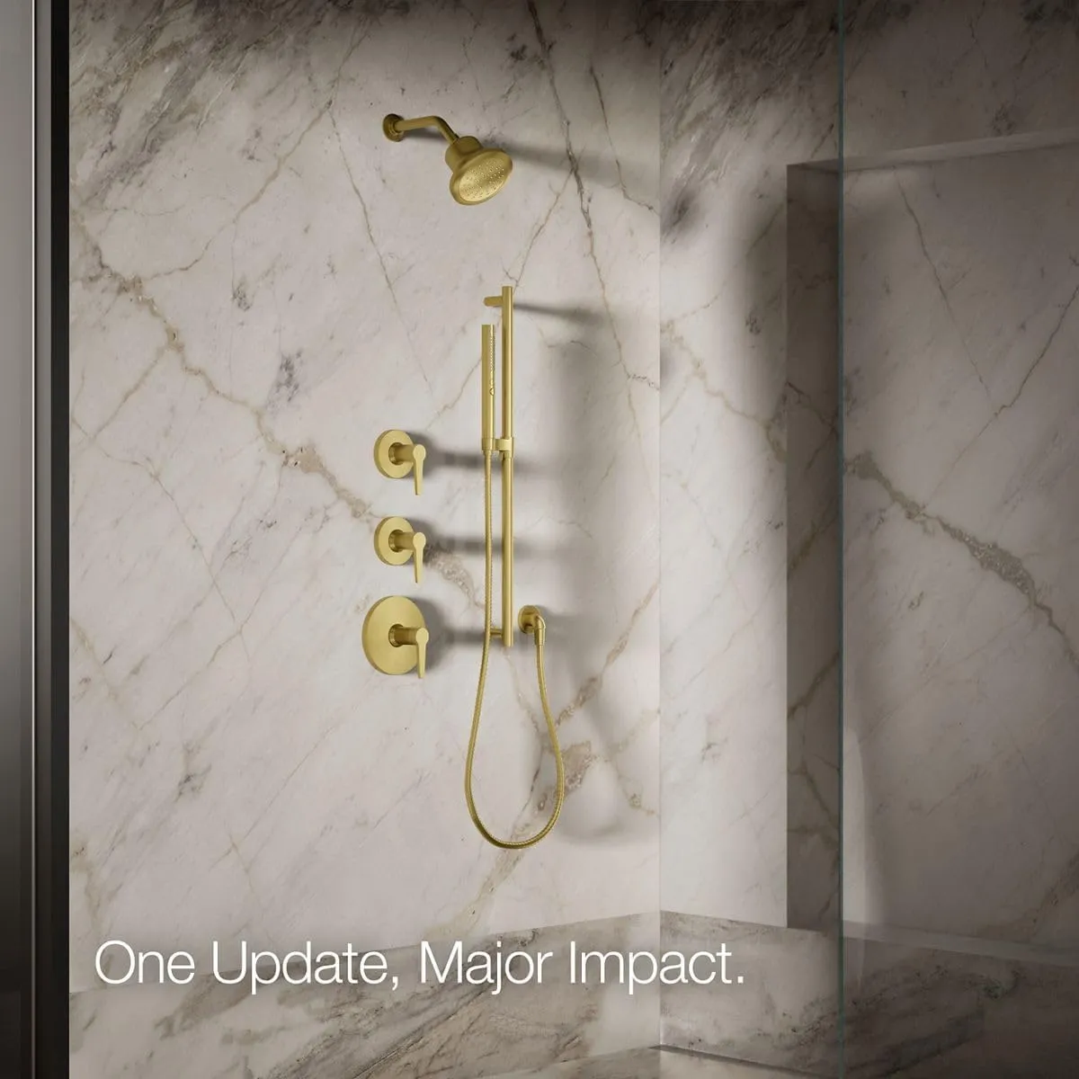 KOHLER K-33631-Y-2MB Cinq Single-Function Filtered Shower Head, Round Fixed Showerhead with Filter for Hard Water, 2.5 gpm, Vibrant Brushed Moderne Brass