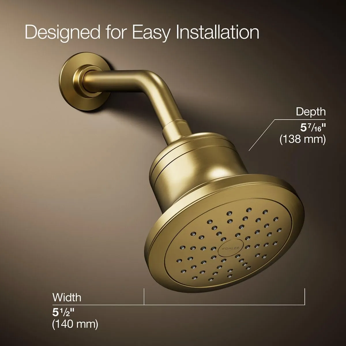 KOHLER K-33631-Y-2MB Cinq Single-Function Filtered Shower Head, Round Fixed Showerhead with Filter for Hard Water, 2.5 gpm, Vibrant Brushed Moderne Brass