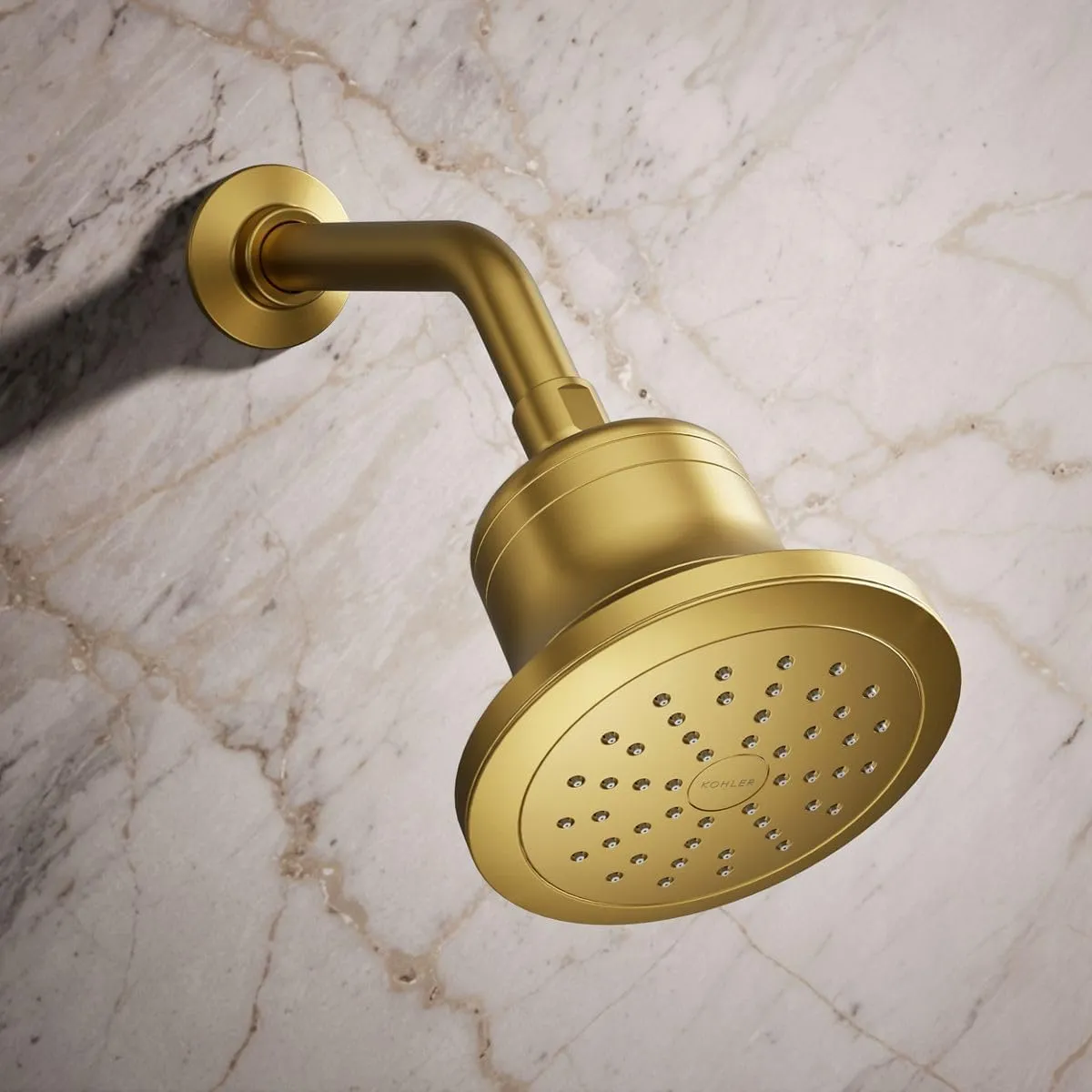 KOHLER K-33631-Y-2MB Cinq Single-Function Filtered Shower Head, Round Fixed Showerhead with Filter for Hard Water, 2.5 gpm, Vibrant Brushed Moderne Brass