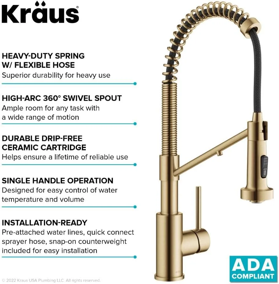 Kraus Bolden 2-in-1 Pull-Down Single Handle Kitchen Sink Filter Water Faucet for Reverse Osmosis or Water Filtration System in Brushed Brass, KFF-1610BB