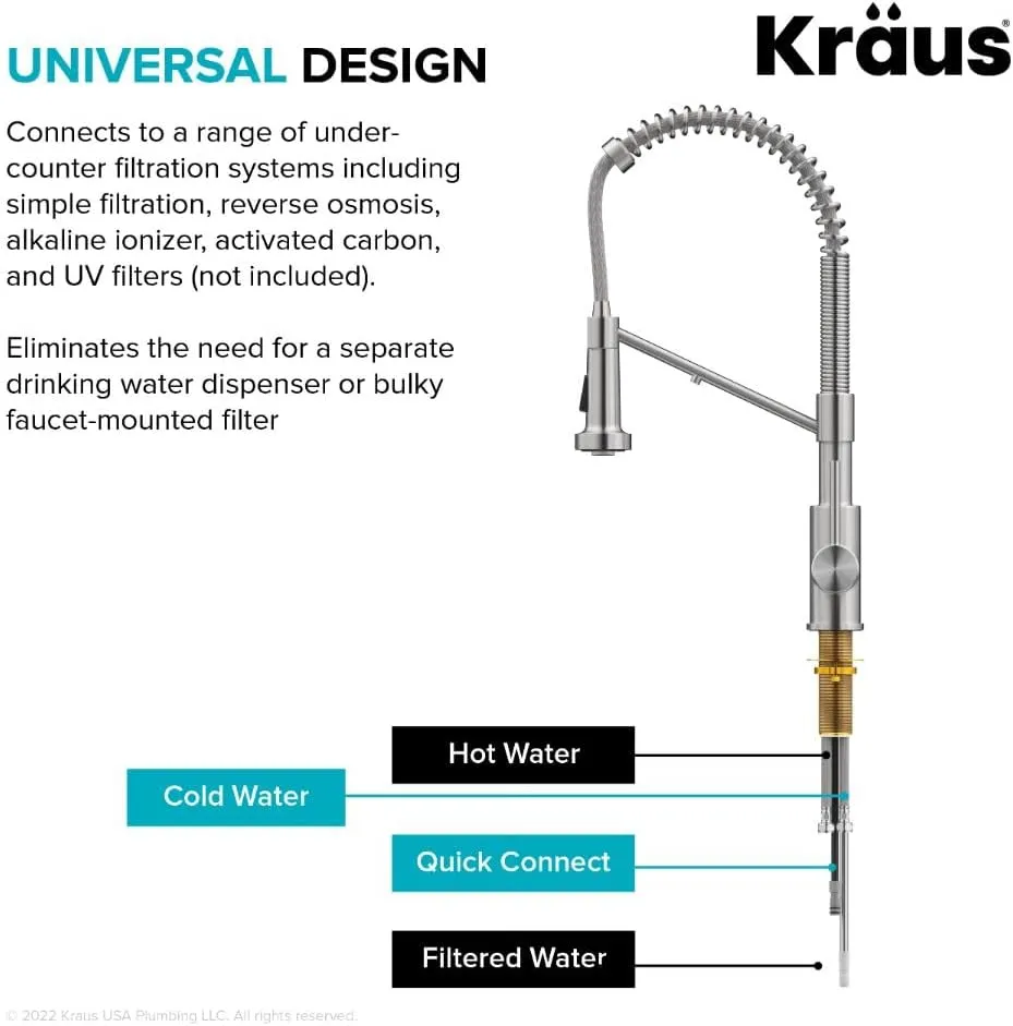 Kraus Bolden 2-in-1 Pull-Down Single Handle Kitchen Sink Filter Water Faucet for Reverse Osmosis or Water Filtration System in Brushed Brass, KFF-1610BB