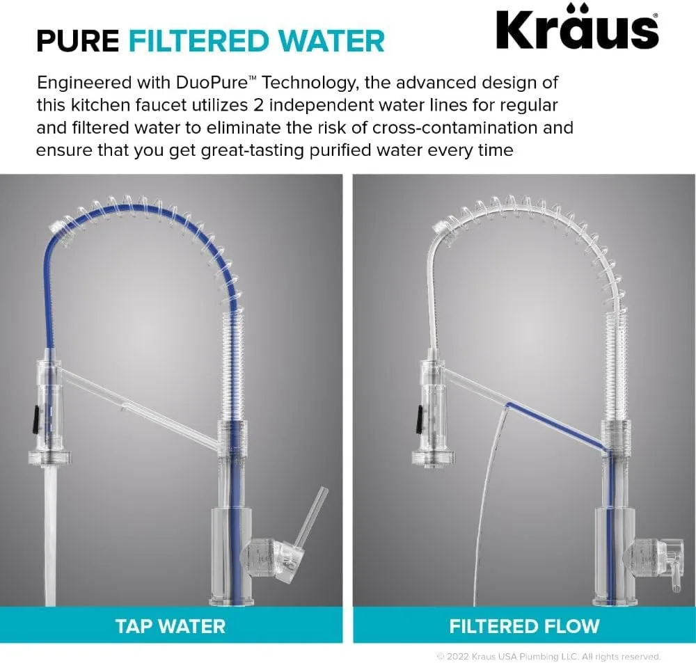 Kraus Bolden 2-in-1 Pull-Down Single Handle Kitchen Sink Filter Water Faucet for Reverse Osmosis or Water Filtration System in Brushed Brass, KFF-1610BB