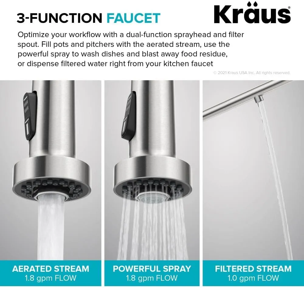 Kraus Bolden 2-in-1 Pull-Down Single Handle Kitchen Sink Filter Water Faucet for Reverse Osmosis or Water Filtration System in Matte Black, KFF-1610MB
