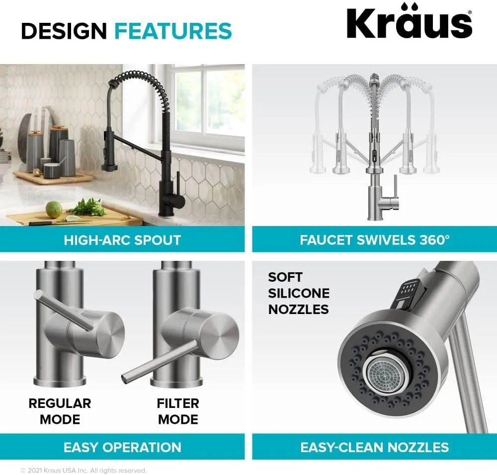 Kraus Bolden 2-in-1 Pull-Down Single Handle Kitchen Sink Filter Water Faucet for Reverse Osmosis or Water Filtration System in Matte Black, KFF-1610MB