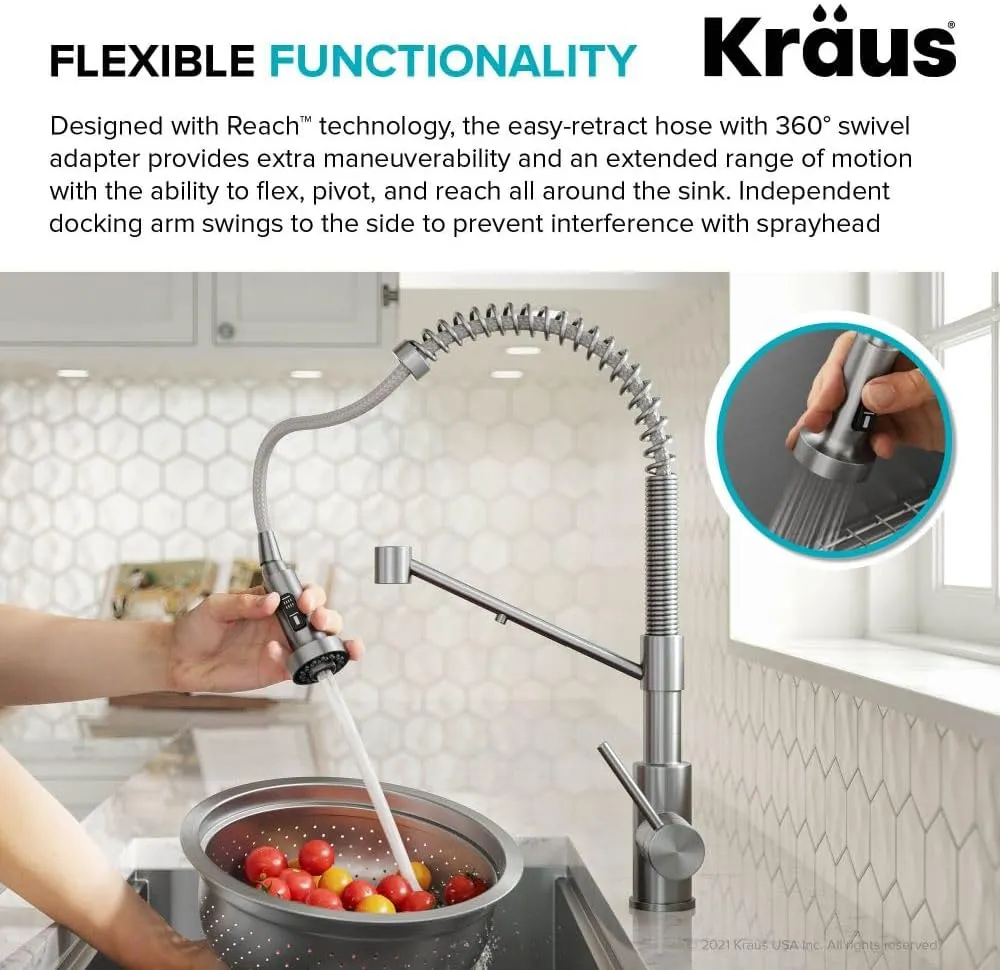 Kraus Bolden 2-in-1 Pull-Down Single Handle Kitchen Sink Filter Water Faucet for Reverse Osmosis or Water Filtration System in Spot-Free Stainless Steel, KFF-1610SFS