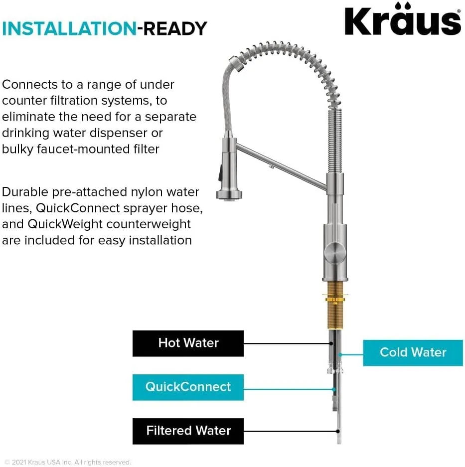 Kraus Bolden 2-in-1 Pull-Down Single Handle Kitchen Sink Filter Water Faucet for Reverse Osmosis or Water Filtration System in Spot-Free Stainless Steel, KFF-1610SFS