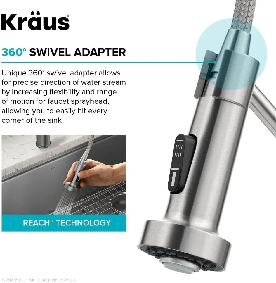 Kraus Bolden 2-in-1 Pull-Down Single Handle Kitchen Sink Filter Water Faucet for Reverse Osmosis or Water Filtration System in Spot-Free Stainless Steel, KFF-1610SFS