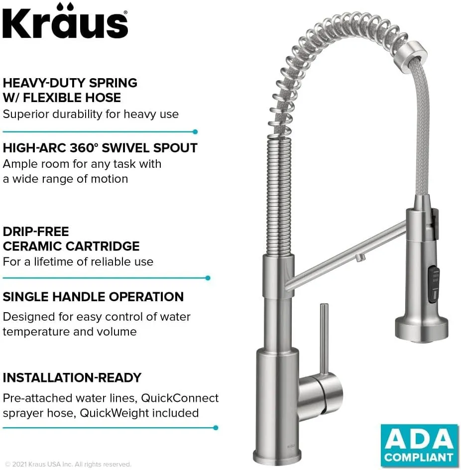 Kraus Bolden 2-in-1 Pull-Down Single Handle Kitchen Sink Filter Water Faucet for Reverse Osmosis or Water Filtration System in Spot-Free Stainless Steel, KFF-1610SFS