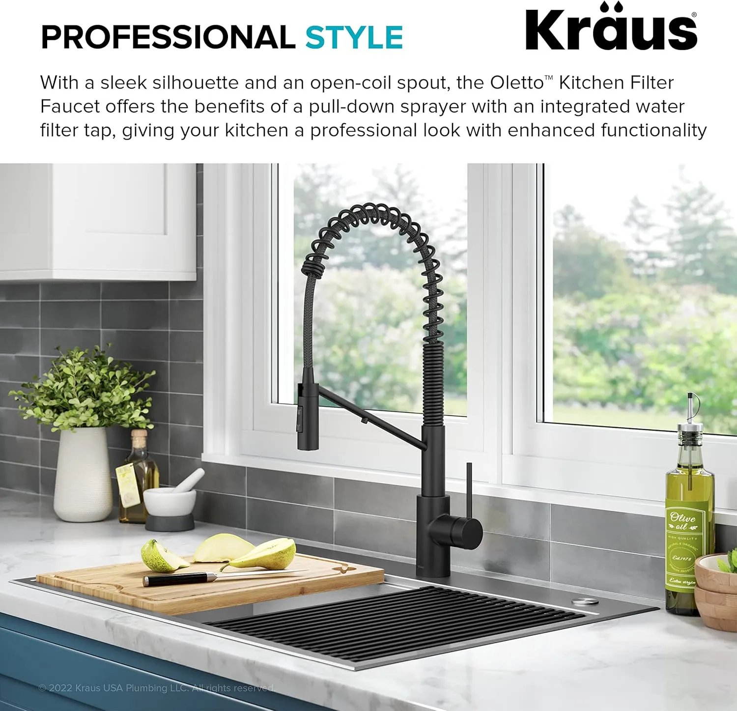 KRAUS Oletto 2-in-1 Commercial Style Pull-Down Single Handle Water Filter Kitchen Faucet for Reverse Osmosis or Water Filtration System in Matte Black, KFF-2631MB