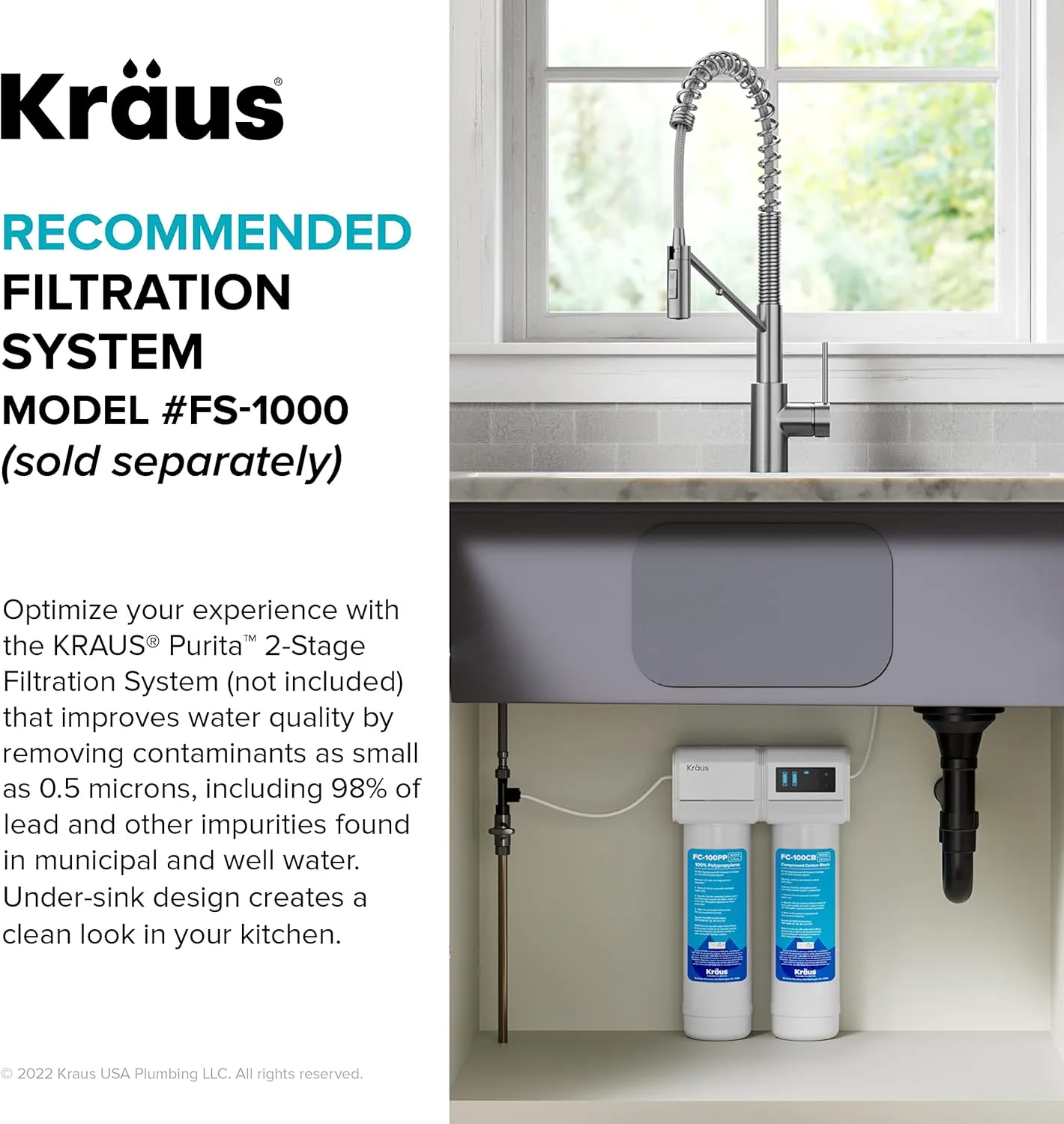KRAUS Oletto 2-in-1 Commercial Style Pull-Down Single Handle Water Filter Kitchen Faucet for Reverse Osmosis or Water Filtration System in Matte Black, KFF-2631MB