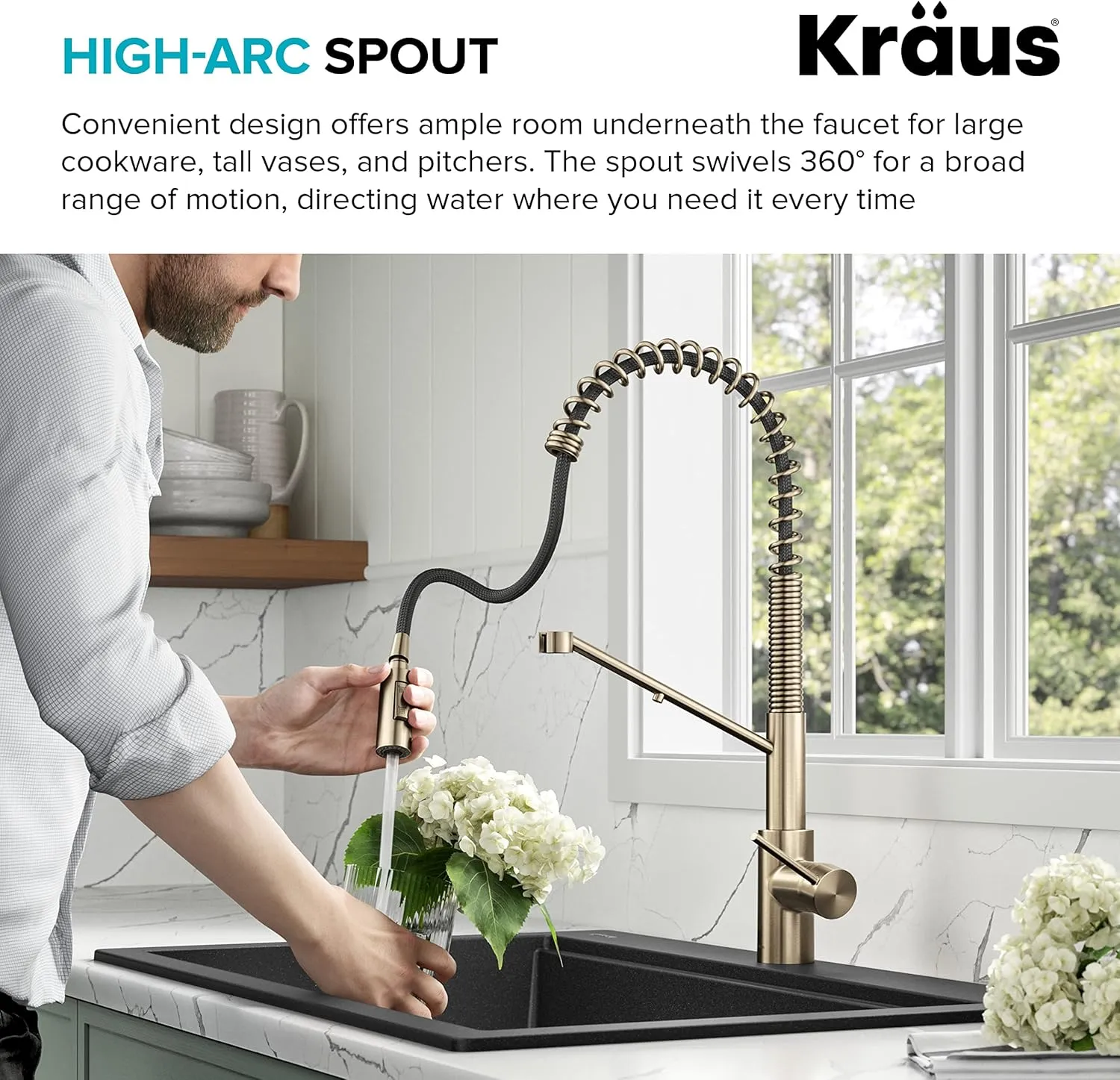 KRAUS Oletto 2-in-1 Commercial Style Pull-Down Single Handle Water Filter Kitchen Faucet for Reverse Osmosis or Water Filtration System in Matte Black, KFF-2631MB