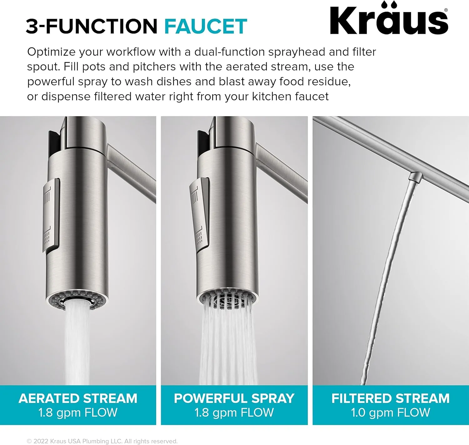 KRAUS Oletto 2-in-1 Commercial Style Pull-Down Single Handle Water Filter Kitchen Faucet for Reverse Osmosis or Water Filtration System in Matte Black, KFF-2631MB