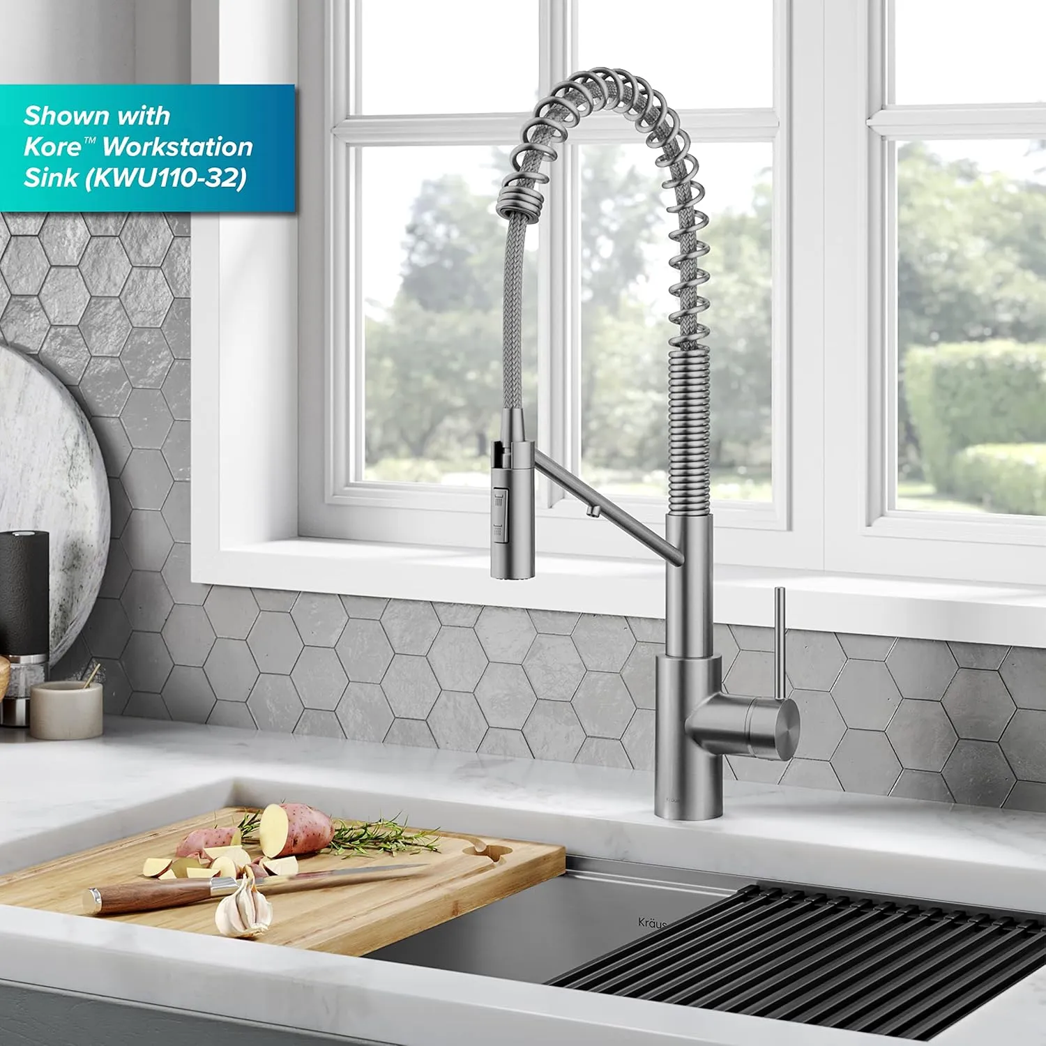 KRAUS Oletto 2-in-1 Commercial Style Pull-Down Single Handle Water Filter Kitchen Faucet for Reverse Osmosis or Water Filtration System in Spot-Free Stainless Steel, KFF-2631SFS