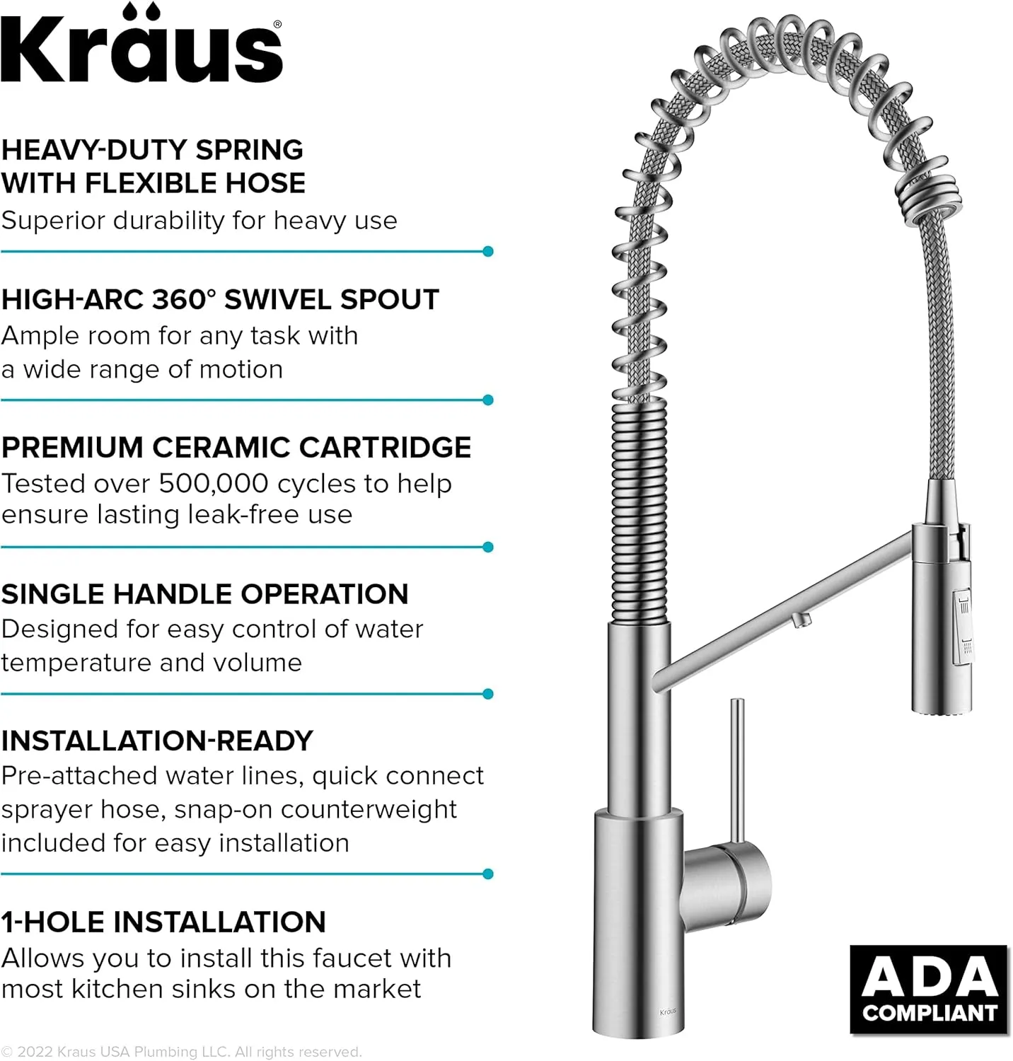 KRAUS Oletto 2-in-1 Commercial Style Pull-Down Single Handle Water Filter Kitchen Faucet for Reverse Osmosis or Water Filtration System in Spot-Free Stainless Steel, KFF-2631SFS