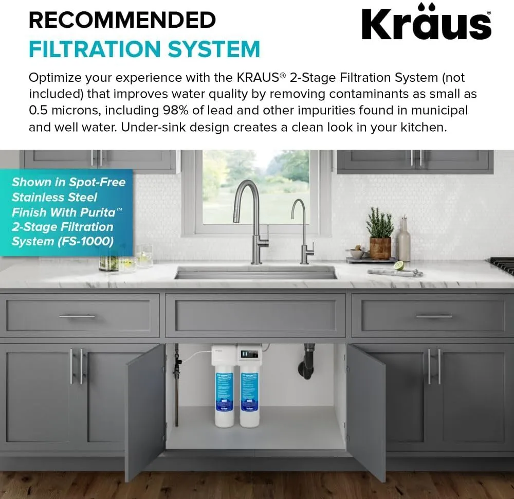 KRAUS Oletto High-Arc Single Handle Pull-Down Kitchen Sink Faucets in Brushed Brass, Kitchen Faucets with Pull Down Sprayer, FF-103BB