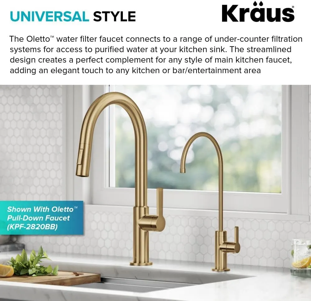 KRAUS Oletto High-Arc Single Handle Pull-Down Kitchen Sink Faucets in Brushed Brass, Kitchen Faucets with Pull Down Sprayer, FF-103BB