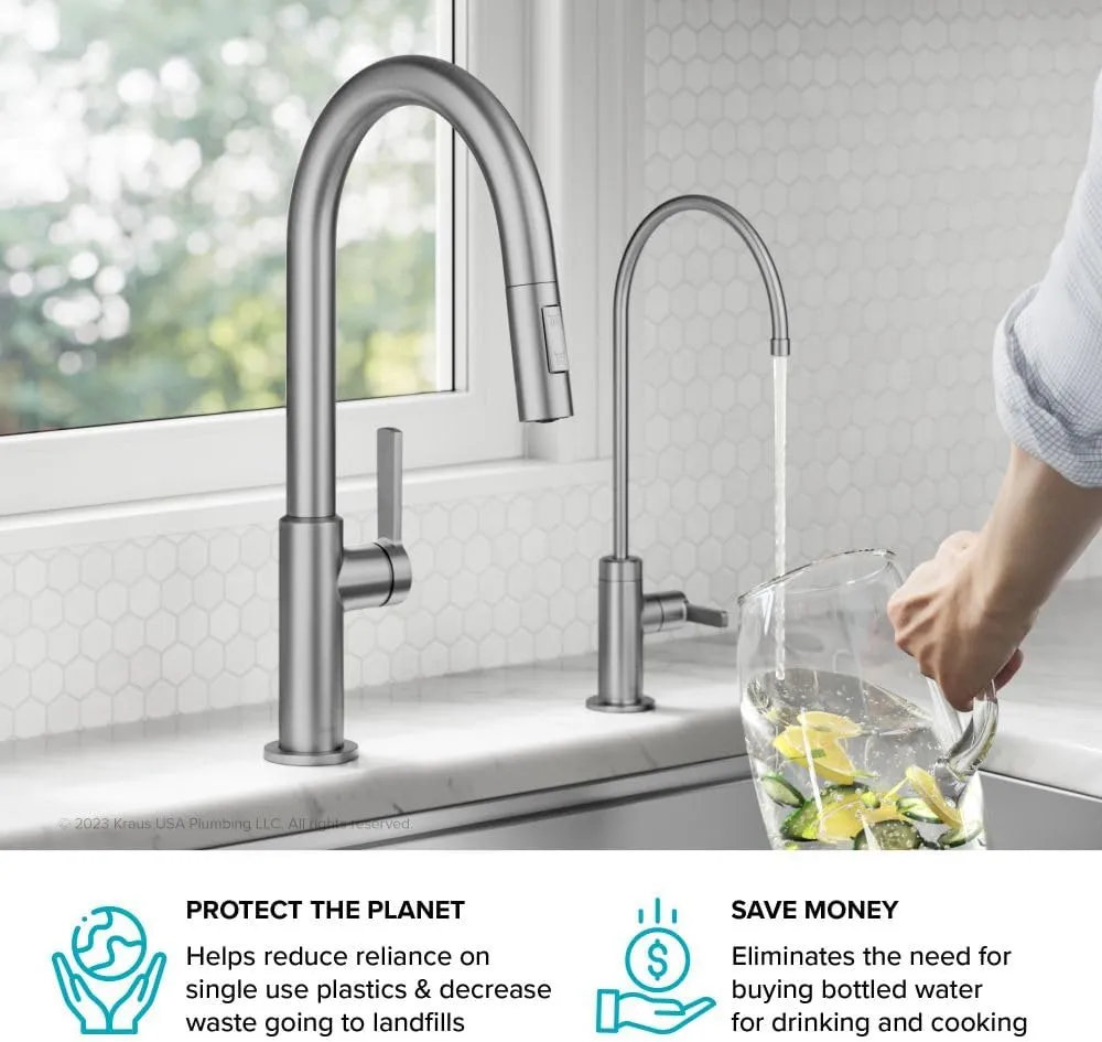 KRAUS Oletto Single Handle Drinking Water Filter Faucet for Water Filtration System in Spot-Free Stainless Steel, FF-103SFS