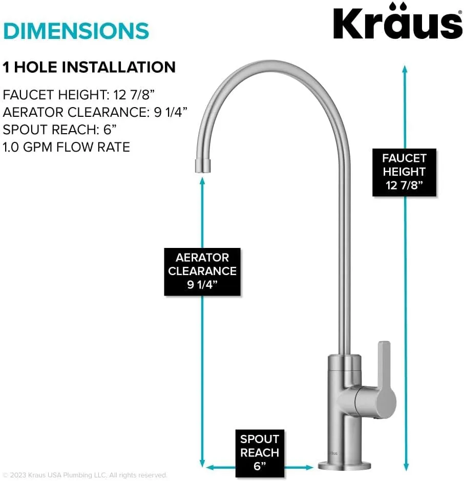 KRAUS Oletto Single Handle Drinking Water Filter Faucet for Water Filtration System in Spot-Free Stainless Steel, FF-103SFS