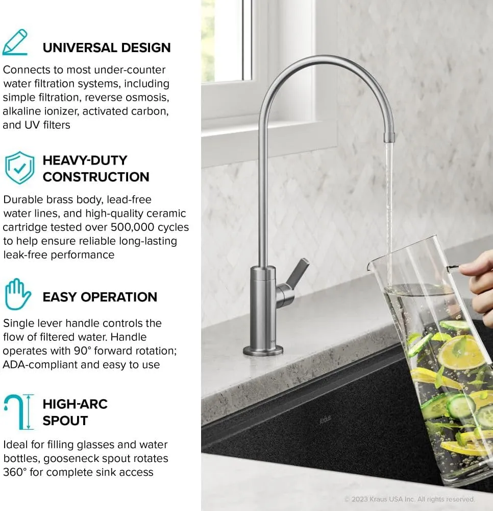 KRAUS Oletto Single Handle Drinking Water Filter Faucet for Water Filtration System in Spot-Free Stainless Steel, FF-103SFS