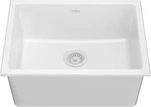 KRAUS Turino™ 24” Drop-In Undermount Fireclay Single Bowl Kitchen Sink with Thick Mounting Deck in Gloss White, KFD1-24GWH