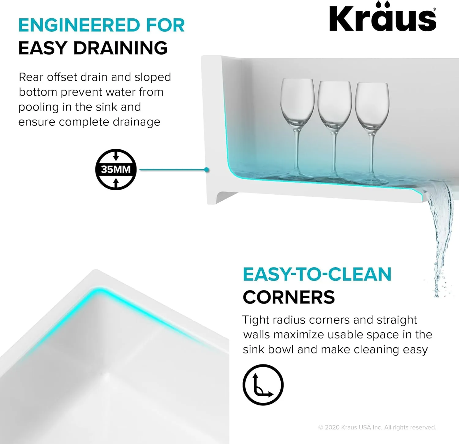 KRAUS Turino™ 24” Drop-In Undermount Fireclay Single Bowl Kitchen Sink with Thick Mounting Deck in Gloss White, KFD1-24GWH