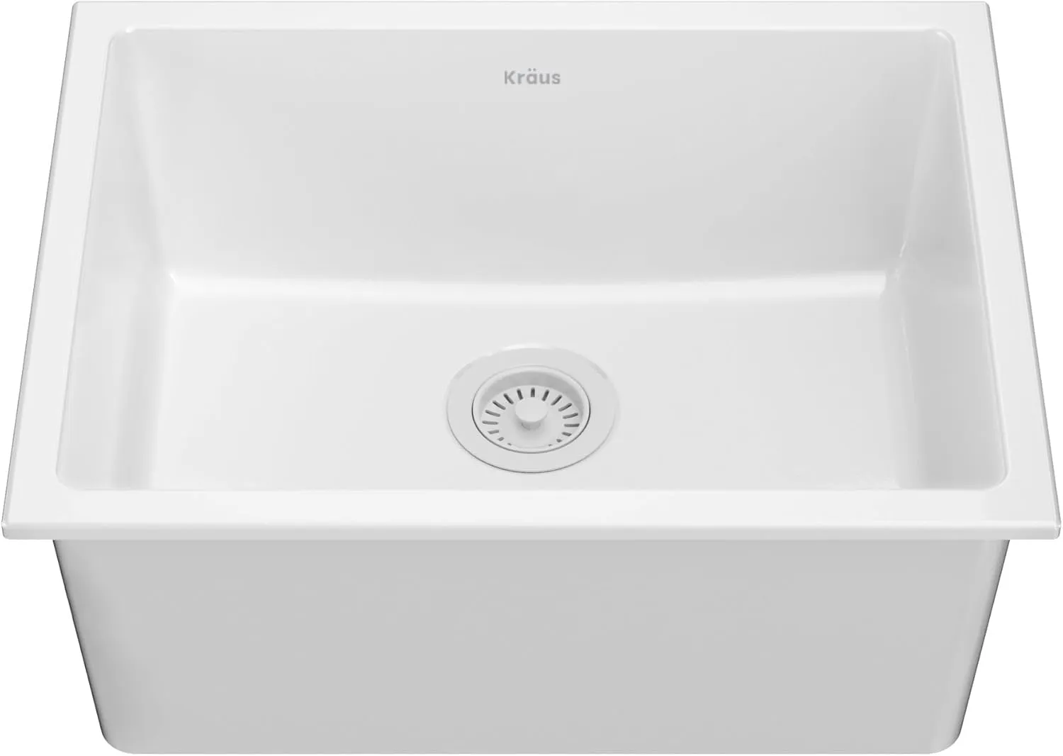KRAUS Turino™ 24” Drop-In Undermount Fireclay Single Bowl Kitchen Sink with Thick Mounting Deck in Gloss White, KFD1-24GWH