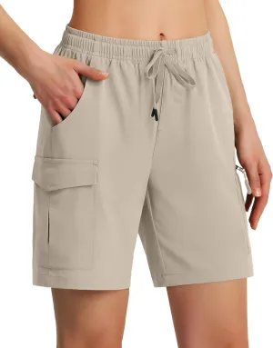Ksmien Women's 7" Hiking Cargo Shorts Lightweight Quick Dry Ladies Summer Shorts with Zipper Pockets for Travel Golf
