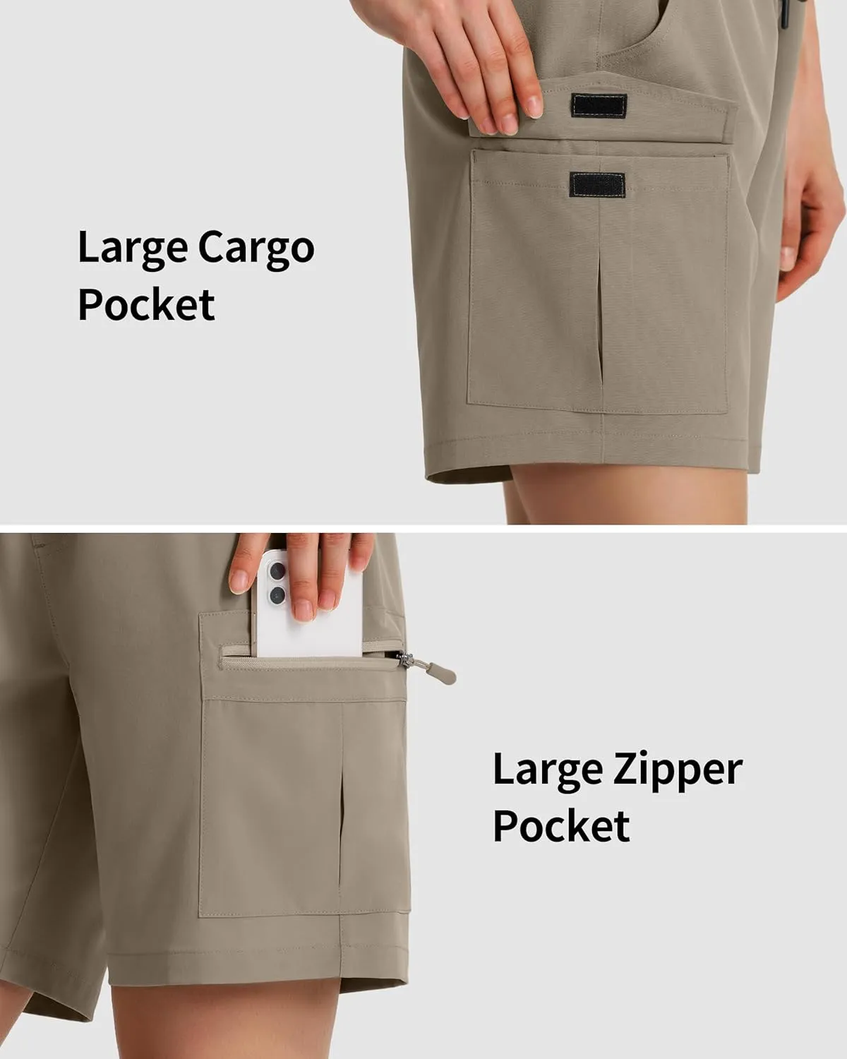 Ksmien Women's 7" Hiking Cargo Shorts Lightweight Quick Dry Ladies Summer Shorts with Zipper Pockets for Travel Golf