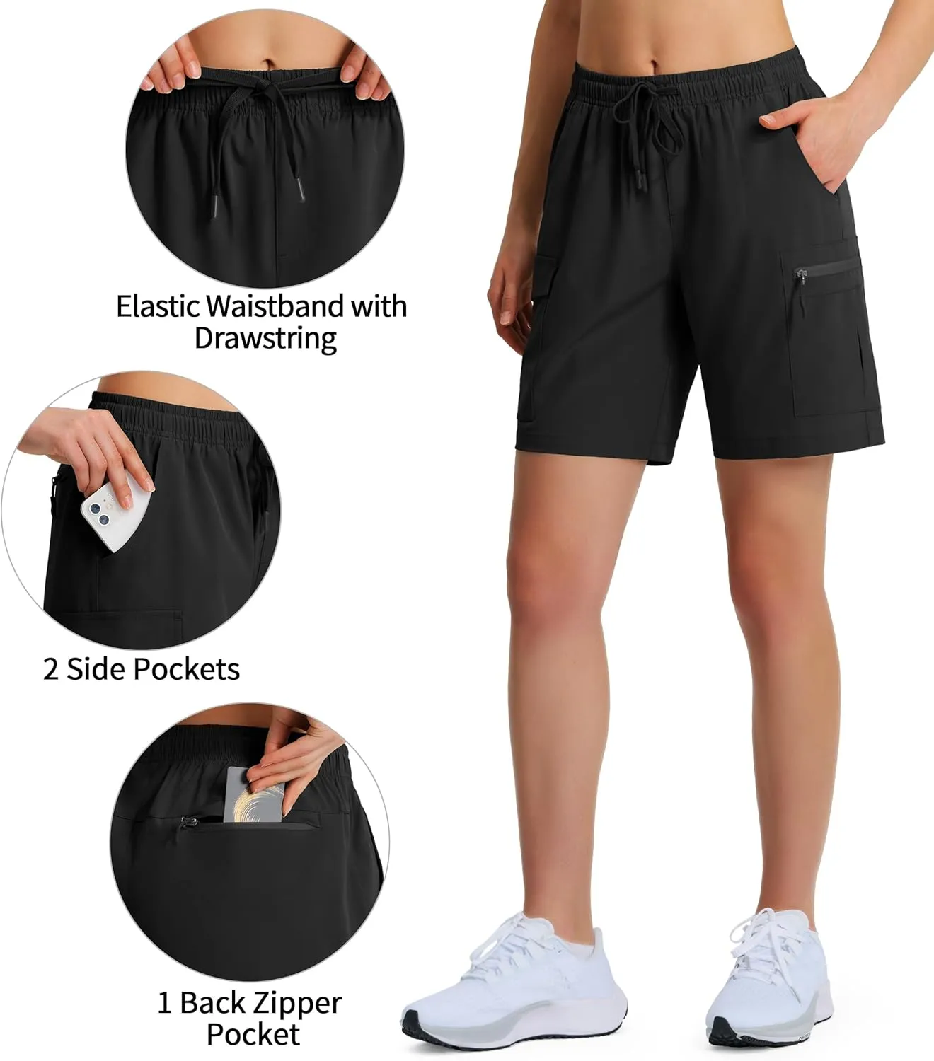 Ksmien Women's 7" Hiking Cargo Shorts Lightweight Quick Dry Ladies Summer Shorts with Zipper Pockets for Travel Golf