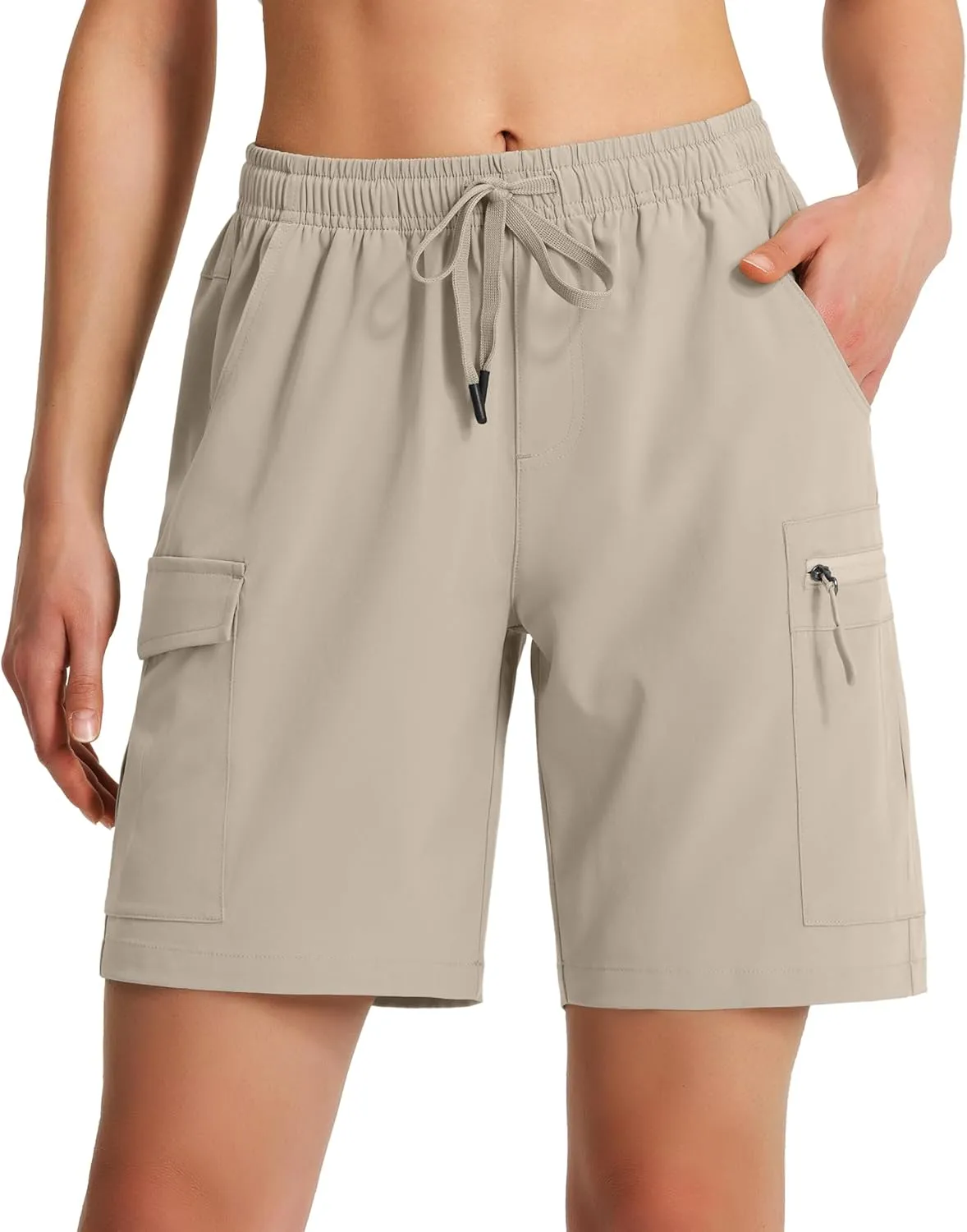 Ksmien Women's 7" Hiking Cargo Shorts Lightweight Quick Dry Ladies Summer Shorts with Zipper Pockets for Travel Golf