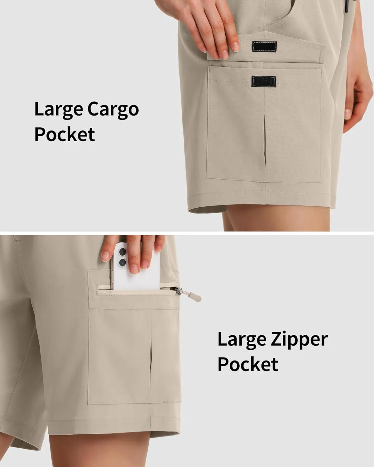 Ksmien Women's 7" Hiking Cargo Shorts Lightweight Quick Dry Ladies Summer Shorts with Zipper Pockets for Travel Golf