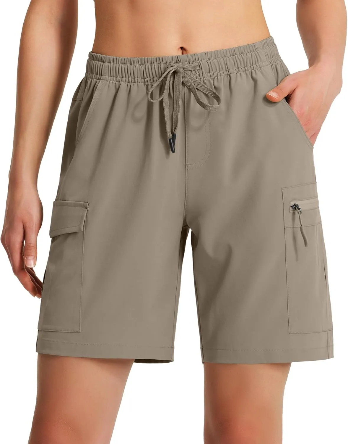 Ksmien Women's 7" Hiking Cargo Shorts Lightweight Quick Dry Ladies Summer Shorts with Zipper Pockets for Travel Golf