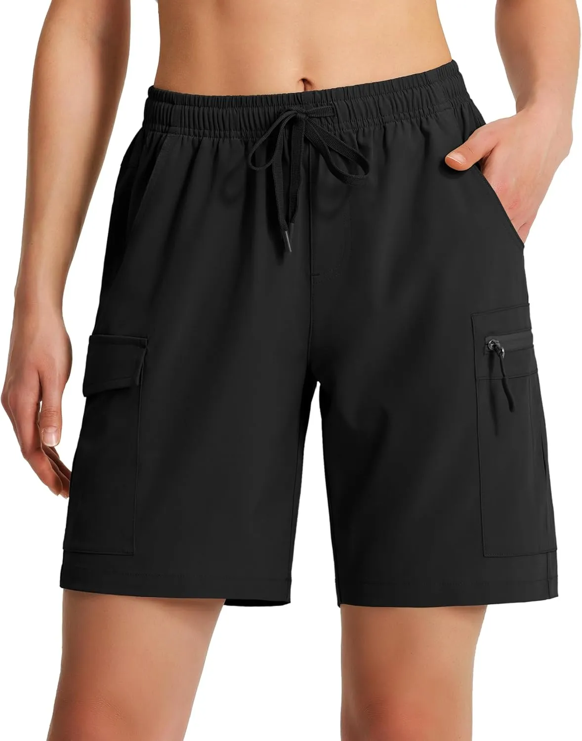 Ksmien Women's 7" Hiking Cargo Shorts Lightweight Quick Dry Ladies Summer Shorts with Zipper Pockets for Travel Golf