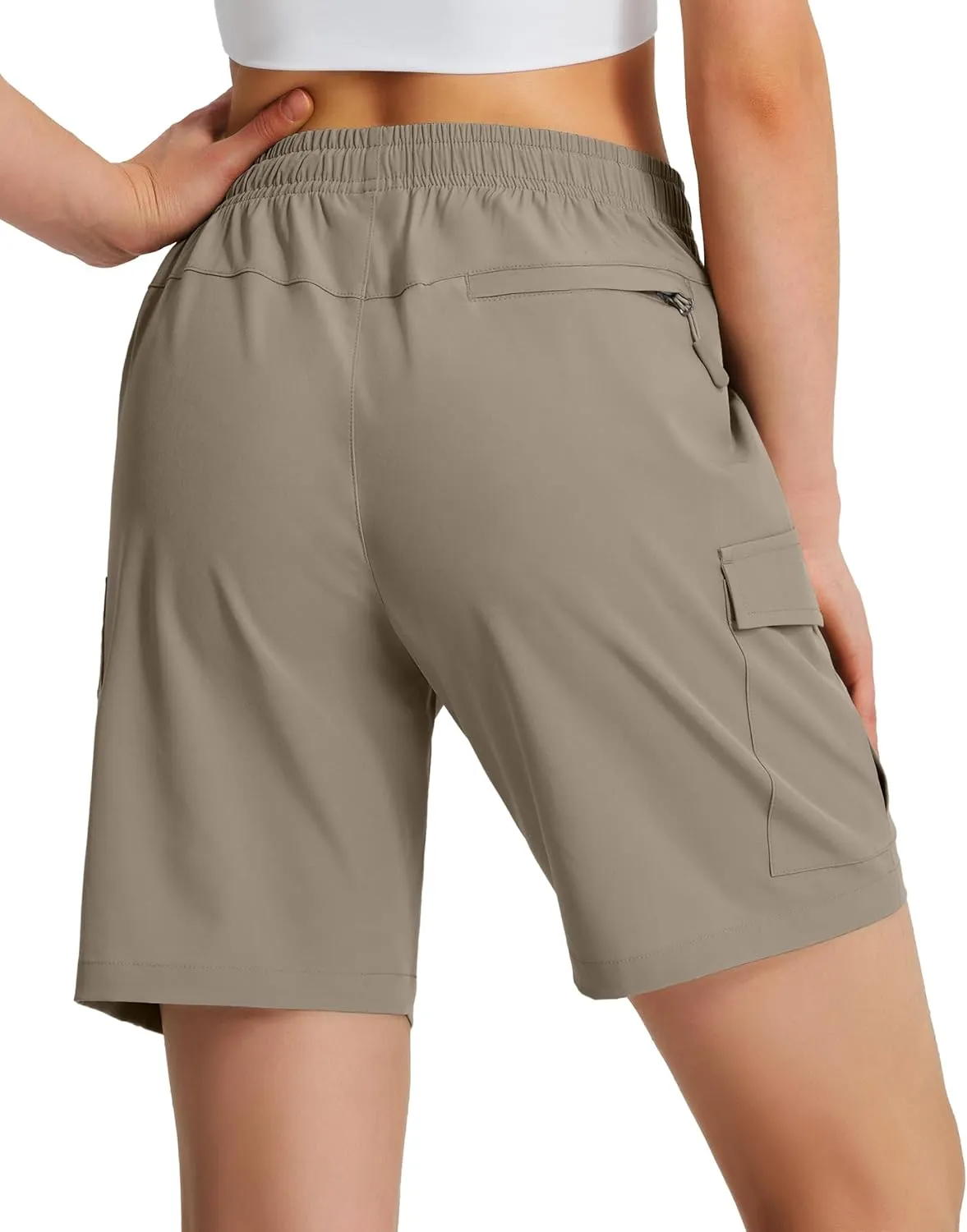 Ksmien Women's 7" Hiking Cargo Shorts Lightweight Quick Dry Ladies Summer Shorts with Zipper Pockets for Travel Golf