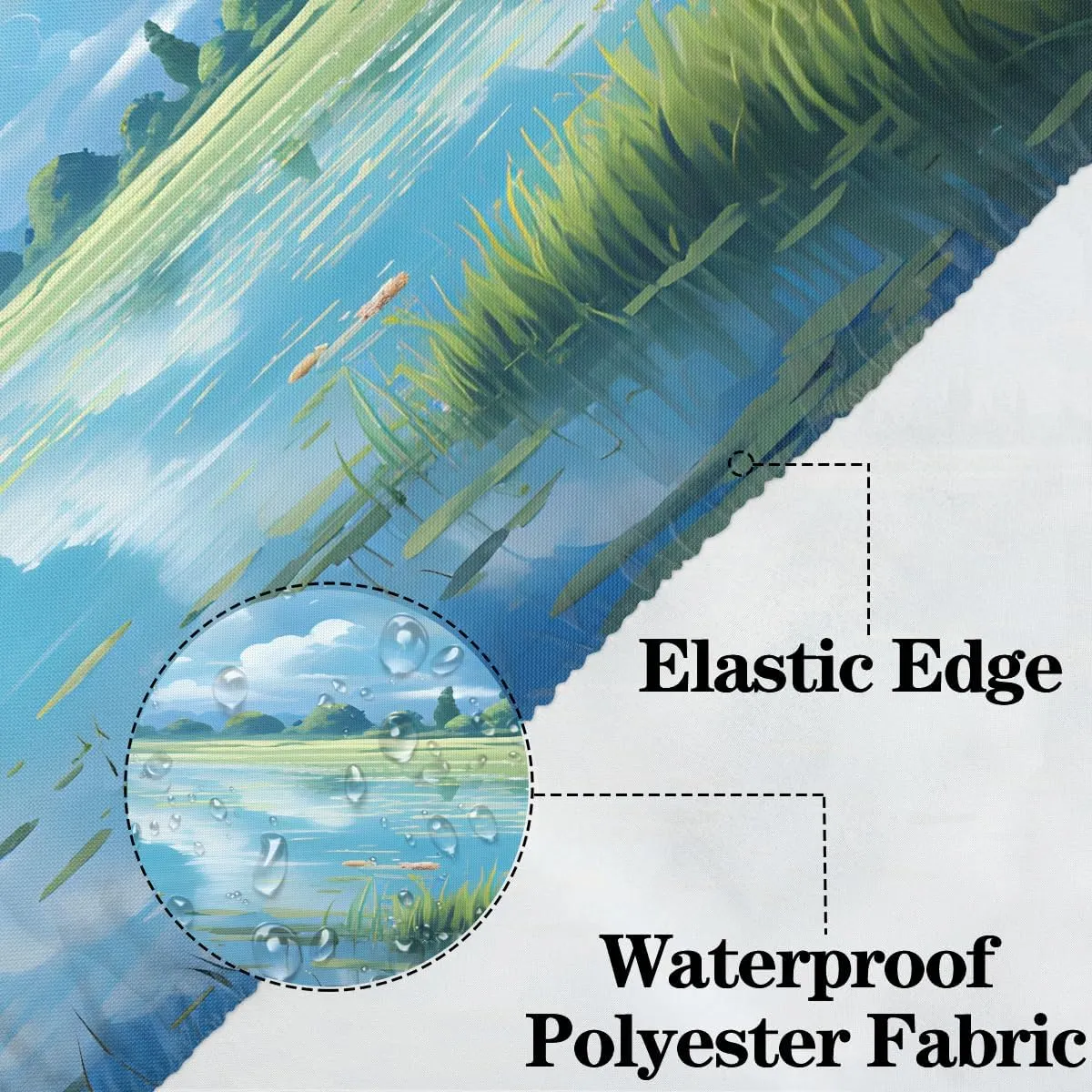 Landscape Prairie Streams White Clouds Rectangle Picnic Tablecloth,Sky Scenery Elastic Fitted Table Cloth, Waterproof Table Cover for 6ft Folding Tables for Dining Outdoor Camping (32x96 Inches)