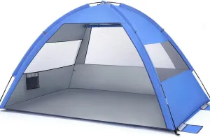 Large Beach Tent UPF 50  Sun Shelter for 3-4 Person Portable Easy Setup Family Tent with Sandbags for Camping Hiking Beach