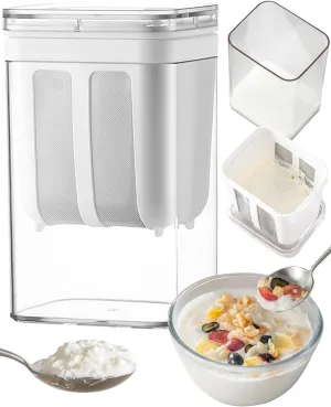 Large Yogurt Strainer 1.08 Quart, Thick Greek Yogurt Milk Filter, Food Strainer, Greek Yogurt Strainer with Stainless Steel Fine Mesh Bag and Lid for Soybean Milk, Kefir, Berries, Fruit Juice