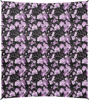 Lavender Orchid Flowers Black Foldable Beach Canopy UPF50  Easy Setup Shade Sun Shelter with Sandbags, Sand Shovel, Poles for Camping, Picnics, Backyard