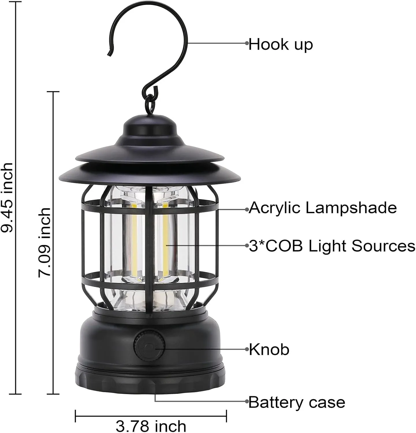 LED Camping Lanterns Rechargeable Portable, Vintage Style Tabletop Lantern, Stepless Dimming, Waterproof - Black, 2 Pack for Camping, Hanging Tent Light, and Power Outages