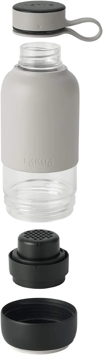 Lekue 0301018G10M017 Bottle To Go reusable glass filtered water bottle,18 ounce, White