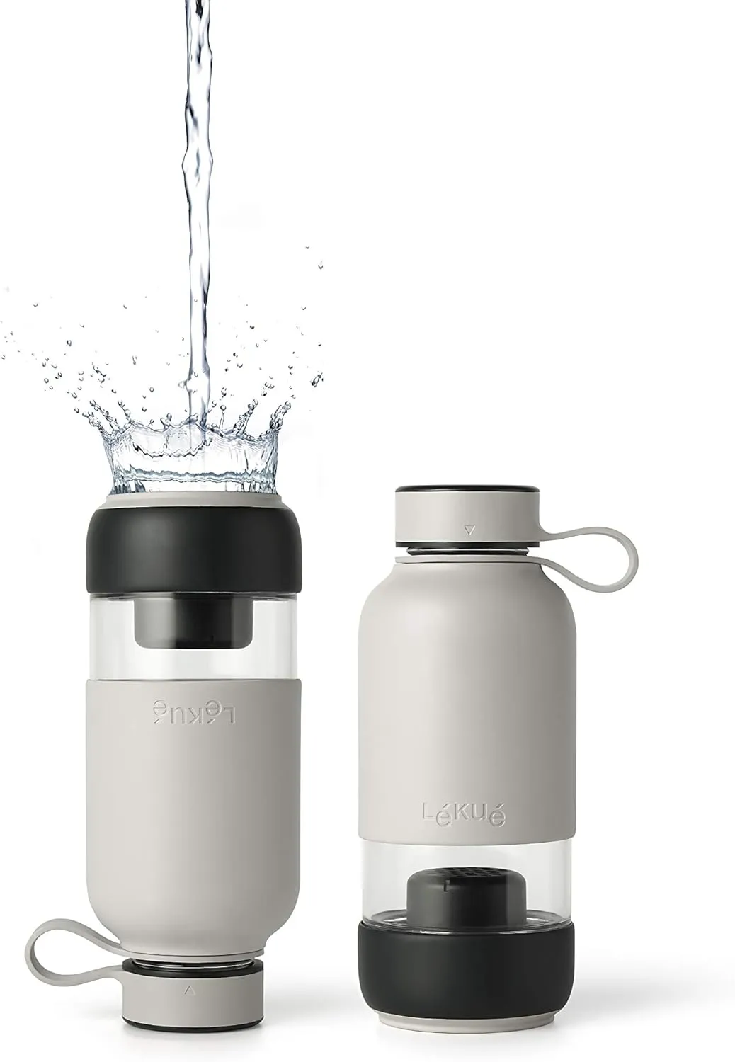 Lekue 0301018G10M017 Bottle To Go reusable glass filtered water bottle,18 ounce, White