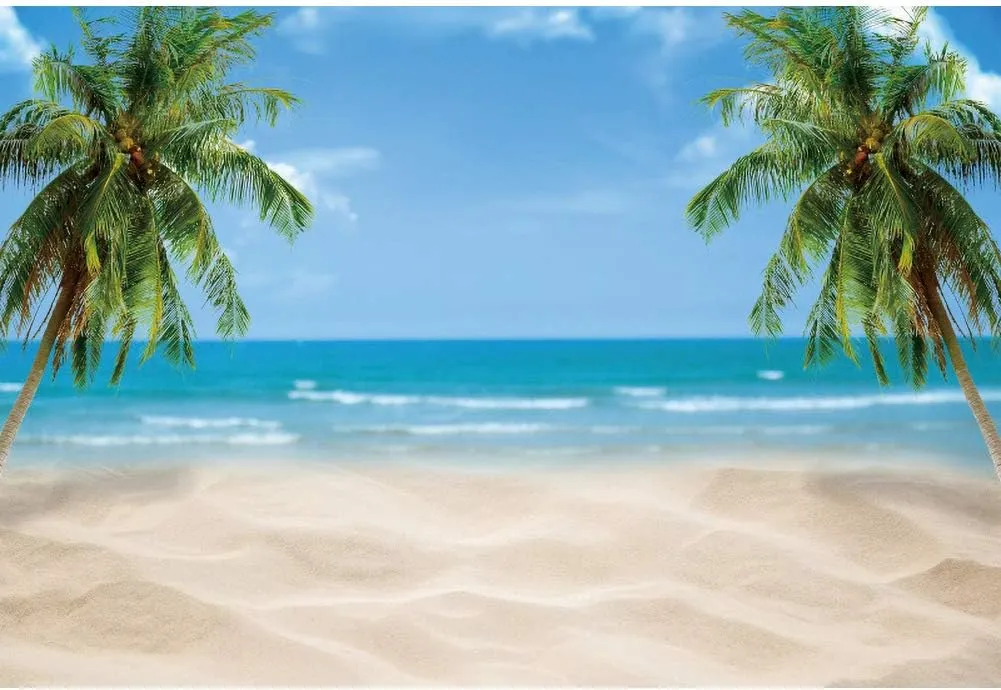 Leowefowa 3x2m Sea Beach Backdrop Tropical Palm Tree Summer Vacation Blue Sky Beach Photography Backdrops for Photo Shoots Party Adult Personal Portrait Photo Background Studio Props
