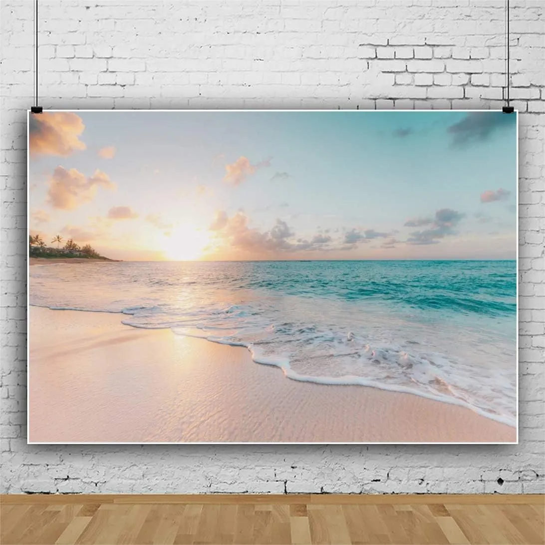 Leowefowa 8x6ft Sea Beach Backdrop Seaside Beach Sunrise Sea Wave Outdoor Scenery Wedding Photography Backdrops for Photo Shoots Party Adult Personal Portrait Photo Background Studio Props