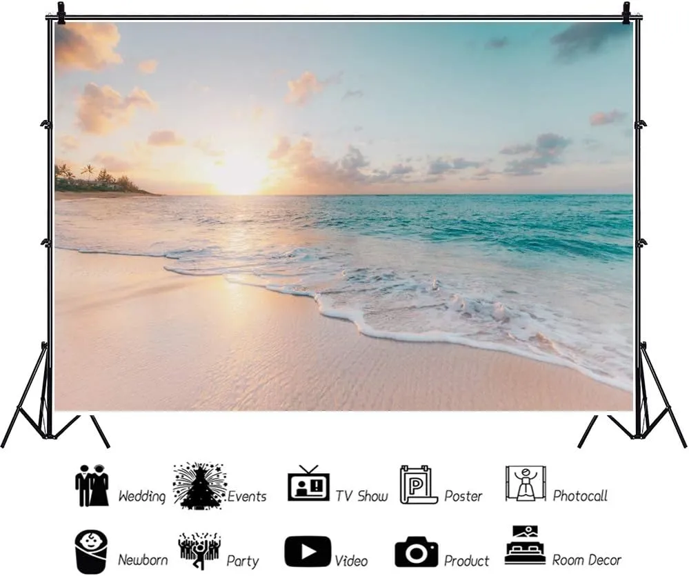 Leowefowa 8x6ft Sea Beach Backdrop Seaside Beach Sunrise Sea Wave Outdoor Scenery Wedding Photography Backdrops for Photo Shoots Party Adult Personal Portrait Photo Background Studio Props