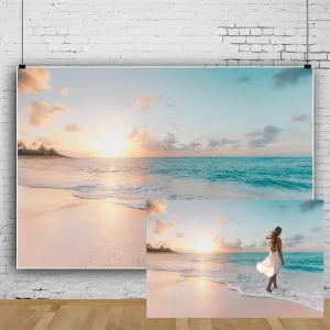 Leowefowa 8x6ft Sea Beach Backdrop Seaside Beach Sunrise Sea Wave Outdoor Scenery Wedding Photography Backdrops for Photo Shoots Party Adult Personal Portrait Photo Background Studio Props