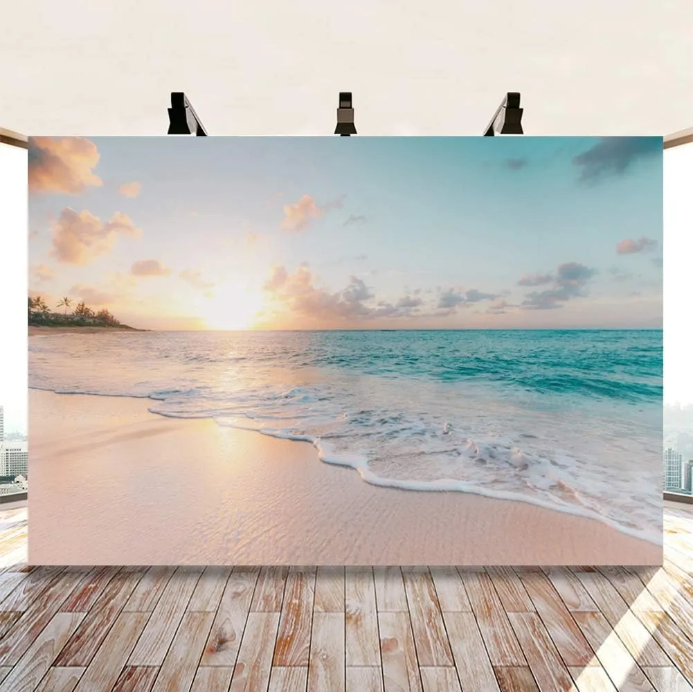 Leowefowa 8x6ft Sea Beach Backdrop Seaside Beach Sunrise Sea Wave Outdoor Scenery Wedding Photography Backdrops for Photo Shoots Party Adult Personal Portrait Photo Background Studio Props