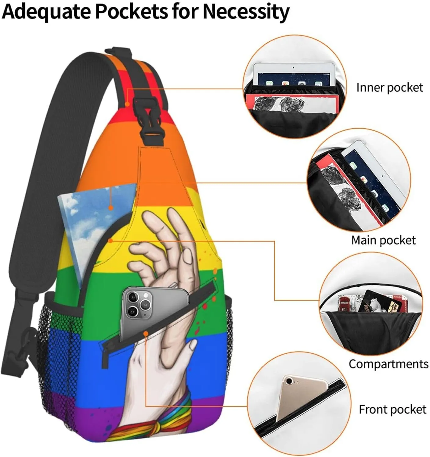 LGBT Pride Flag Sling Backpack,Casual Crossbody Shoulder Backpack Adjustable Sling Bag Chest Daypack for Men Women