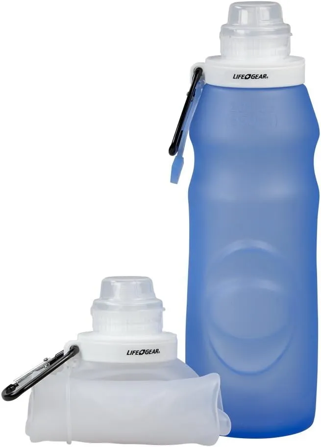Life Gear Collapsible Silicon Water Bottle, Blue/White, 20 oz