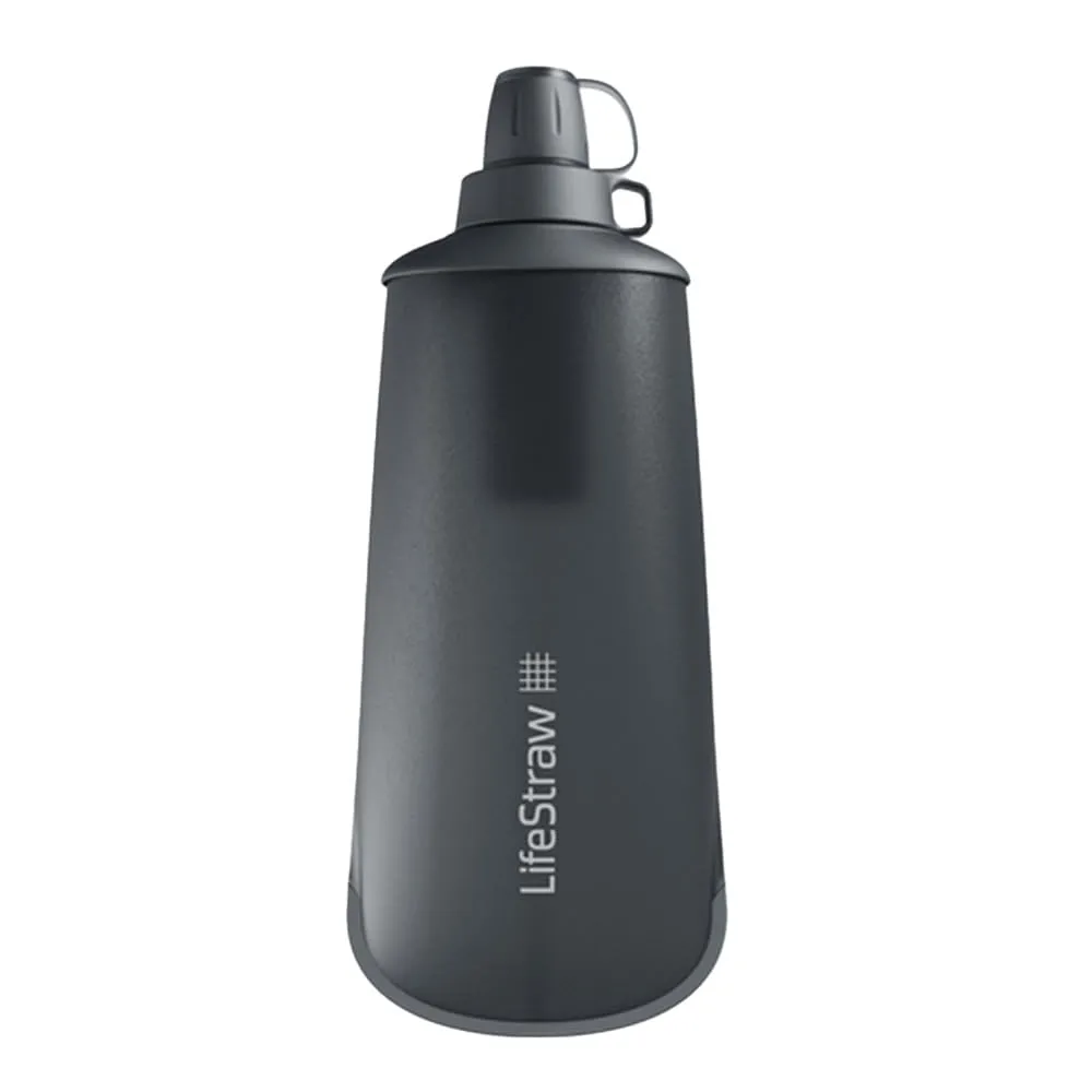 LifeStraw Peak Series - Collapsible Squeeze Bottle Water Filter System – 650ml for Trail Running, Through Hiking, Travel, Cycling, and Fishing, Dark Mountain Gray