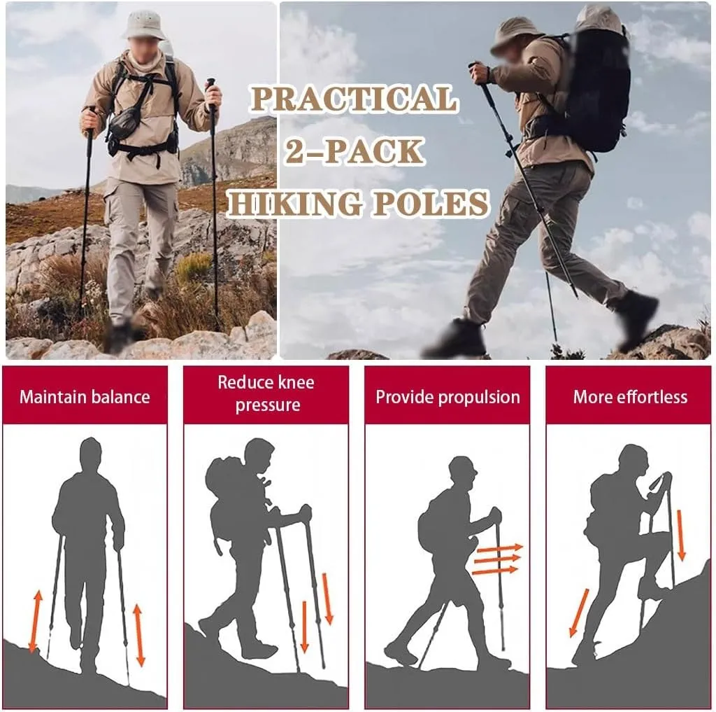 Lightweight Folding Walking Sticks, for Men and Women, Carbon Fiber Trekking Poles with Flip Lock, 2pc Hiking Gear